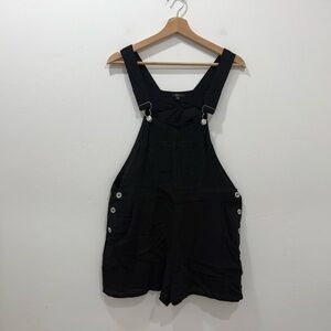 Women’s Black Boho Embroidered Gauzy Short Overalls Pockets Sz Large